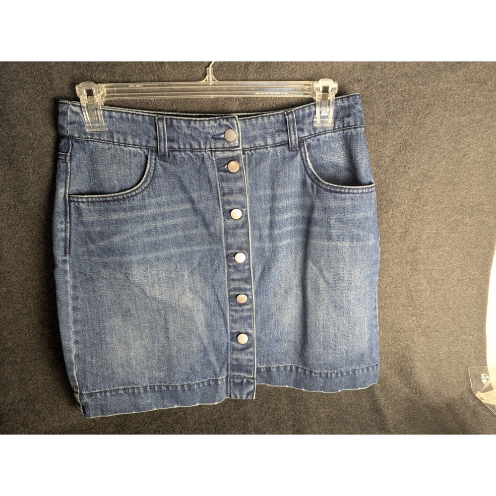 HM Button Front Denim Mini Skirt Medium Wash Blue Size 12 0391143‎ 4